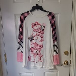 Women's White and Pink Snowman Raglan Pajama Top